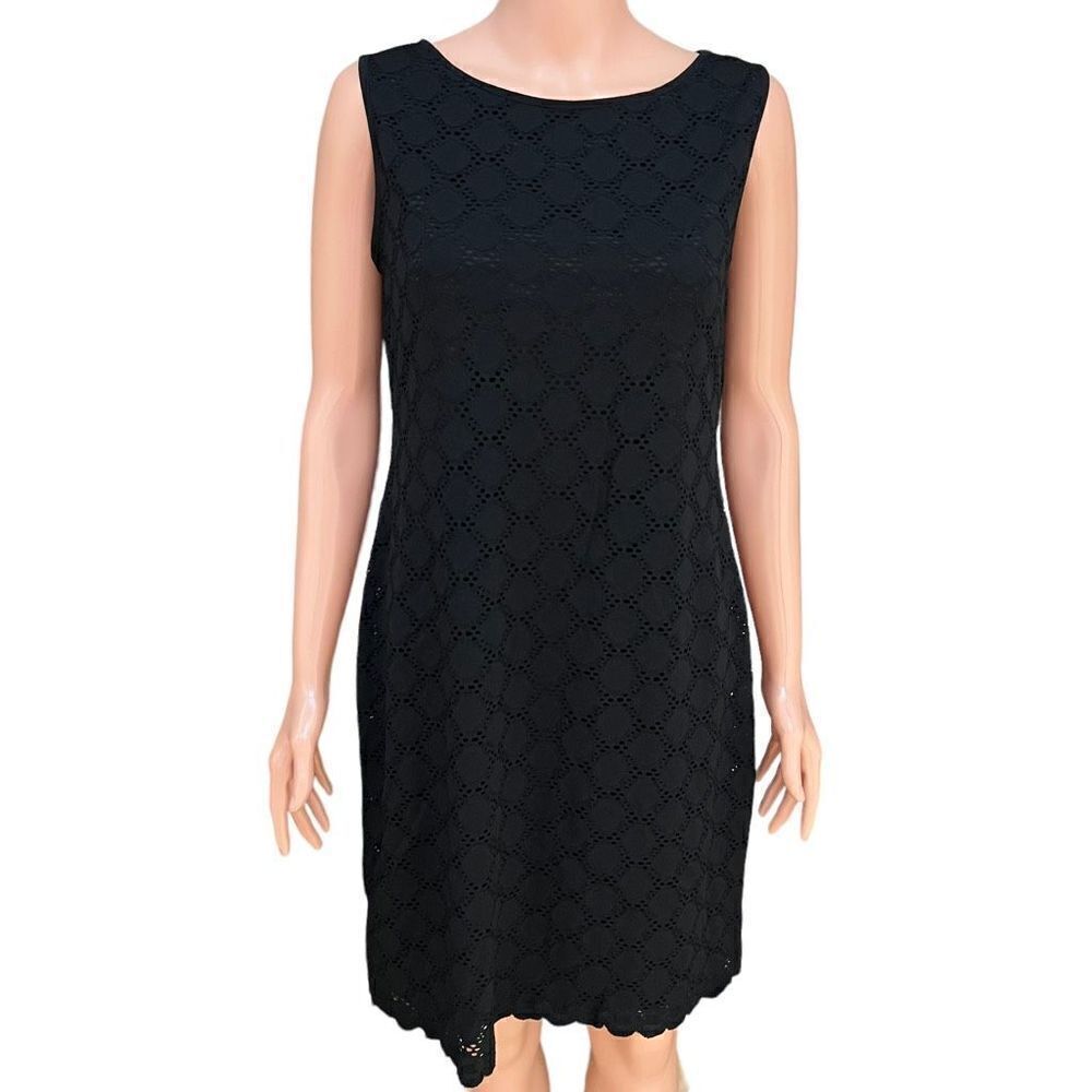 Ronni Nicole Dress Black Sleeveless Eyelight Scallop Hem Size L